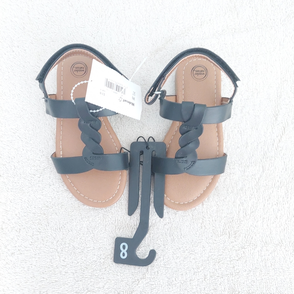Wonder Nation Baby Girls Black Braided Black Strappy Sandals Toddler Size 8 NWT - Picture 1 of 5